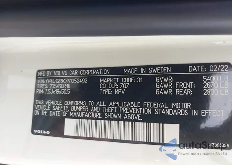 2022 Volvo Xc60 B5 Momentum from USA, damaged, VIN YV4L12RK7N1052492